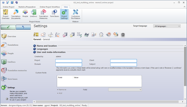 memoq-online-project-settings