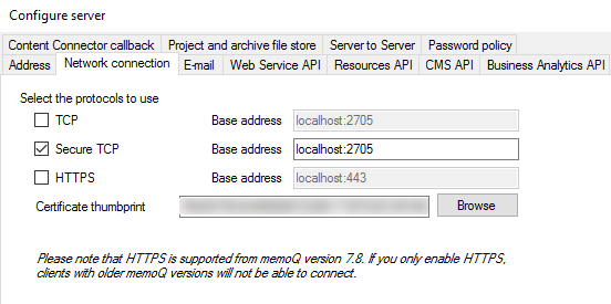 network connections, TCP and HTTPS protocols settings