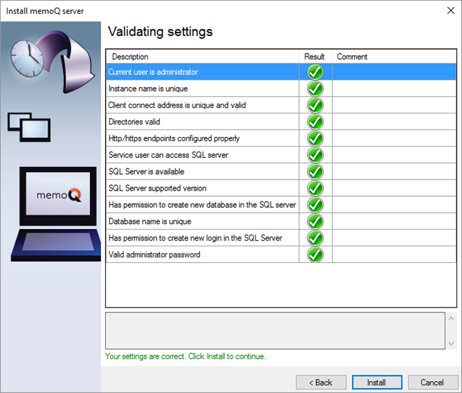 settings and programs validation process window