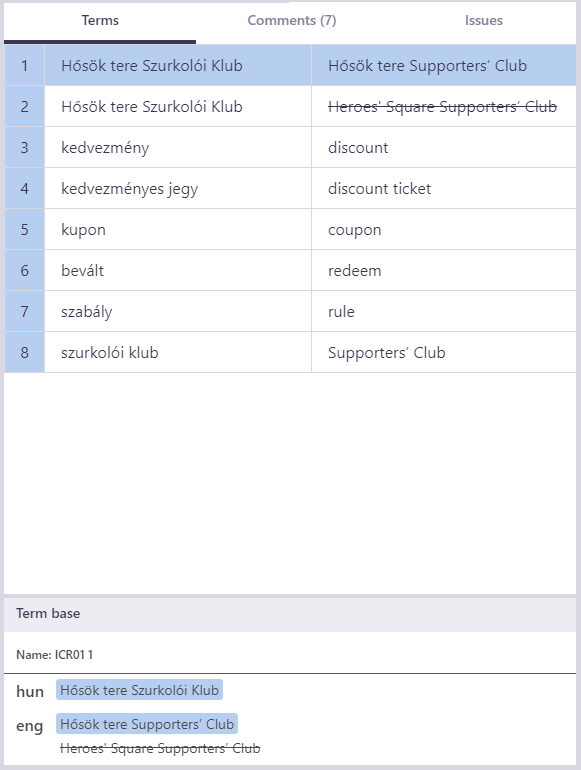 Terms tab showing all the terms that user can use in the review, forbidden terms, and non-translatables.