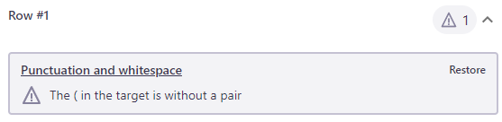 Active warning example showing an issue with punctuation and whitespace.
