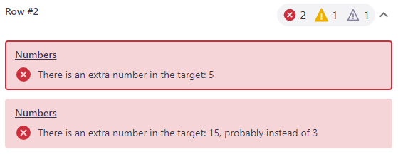 行番号2の数字に関する問題を示すエラー例。