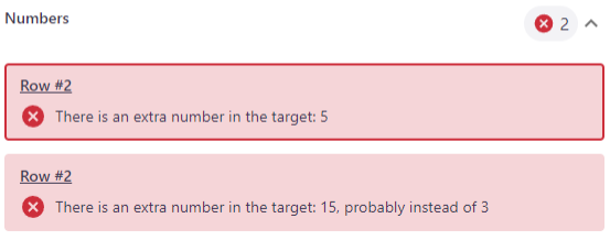 行番号2の数字に関する問題を示すエラー例。