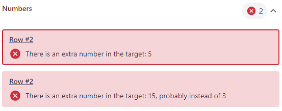 Error example showing problems with numbering in the row number 2.