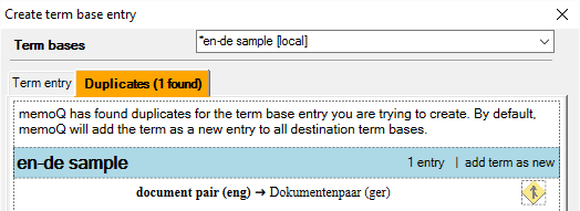 Die Registerkarte "Dubletten" ermöglicht die Überprüfung doppelter Einträge.