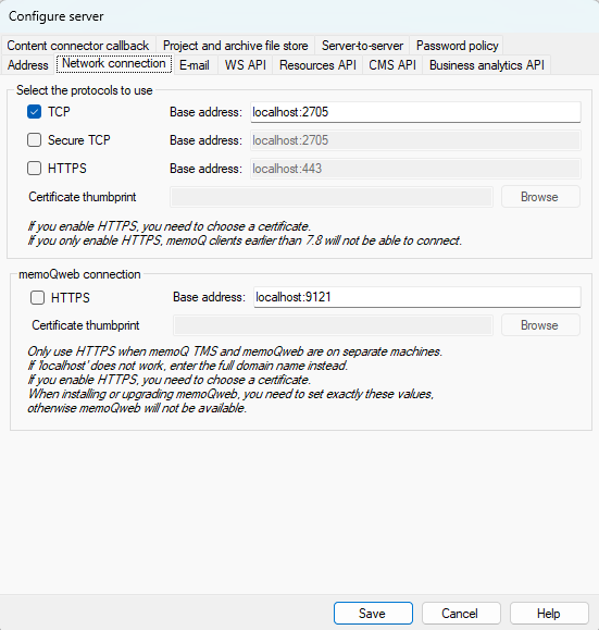 network connections, TCP and HTTPS protocols settings