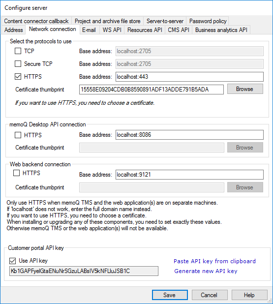 network connections, TCP and HTTPS protocols settings