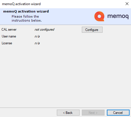 Fenêtre de l’assistant d’activation du serveur