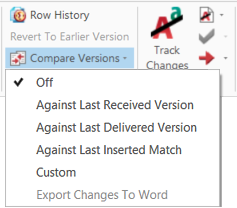 Options de comparaison des versions. 