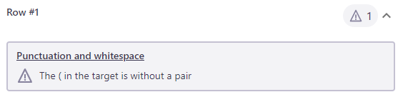 Exemple d’avertissement actif montrant un problème avec la ponctuation et l’espace.