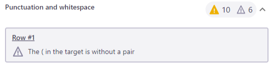 Exemple d’avertissement ignoré montrant un problème de ponctuation et d’espacement pour le segment numéro 1.