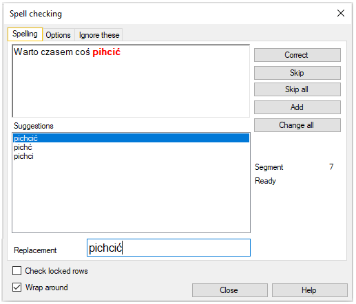 Onglet affichant des fautes d’orthographe avec des suggestions. 