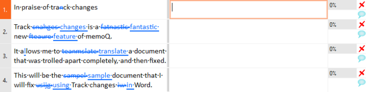 Segments sources avec suivi des modifications marqués en bleu. 