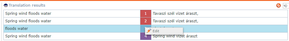 Différentes suggestions de traductions dans la fenêtre des résultats de traduction.