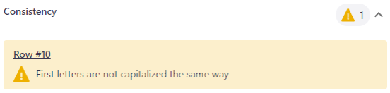 Beispiel für eine aktive Warnung, die ein Konsistenzproblem für Zeile 10 zeigt.