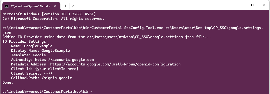 exe with parameter result