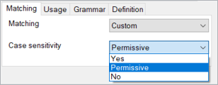 Options de sensibilité à la casse. 