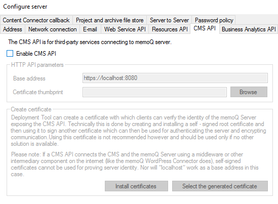 Fenêtre d’activation de l’API System avec une case d’activation disponible