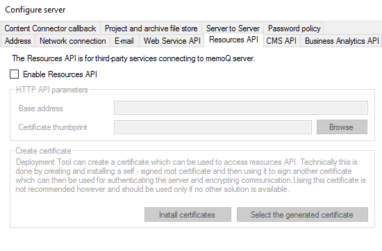 Fenêtre resources API non active