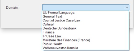 Domaines disponibles pour l’utilisation du plug-in eTranslation. 
