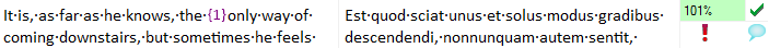 Icône d’erreur affichée durant la traduction d’un segment.