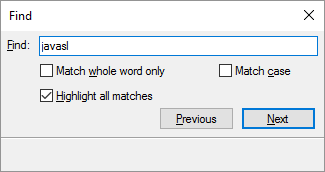 Fenêtre contextuelle permettant de chercher des termes dans le texte traduit.