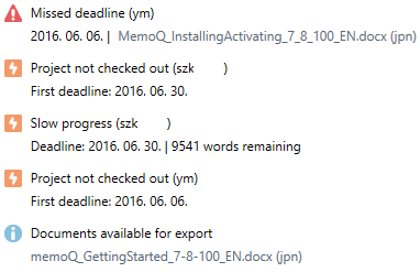 Alertes du tableau de bord chef de projet