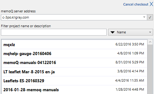Volet Récupérer un projet en ligne du tableau de bord traducteur