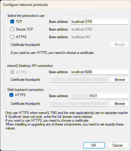 TCP and HTTPS protocols settings