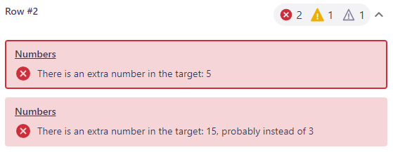 Beispiel für einen Fehler mit Problemen bei mit Zahlen in Zeile 2.