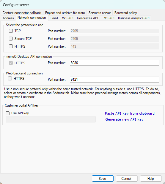 network connections, TCP and HTTPS protocols settings