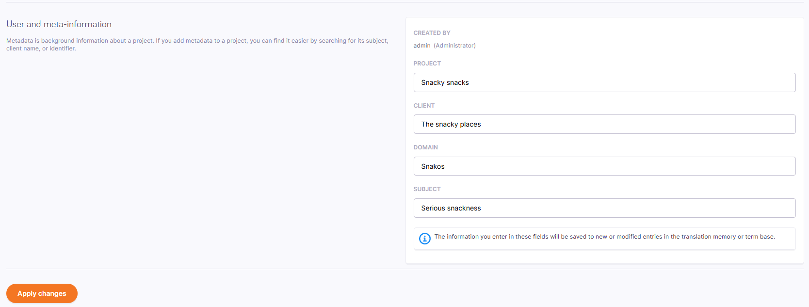 The user and meta-infomration section.