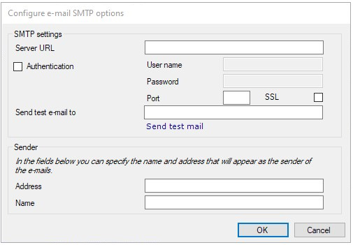 Abschnitt SMTP-Einstellungen und Senderkonfiguration