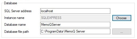 database selection section