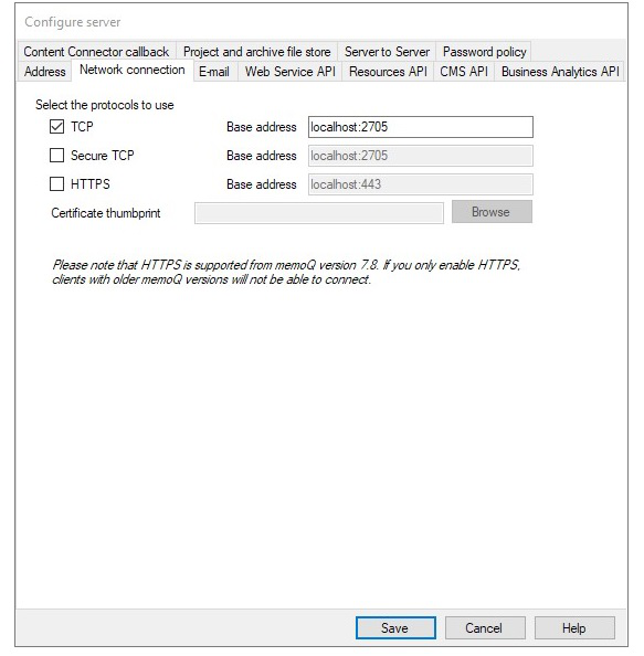 network connections, TCP and HTTPS protocols settings