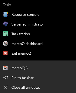 memoq-taskbar-menu