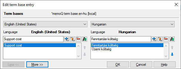 用語ベースポップアップの展開可能でコンパクトな表示。 