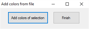 Add colors from file pop-up window with Add colors of selection and Finish buttons visible.