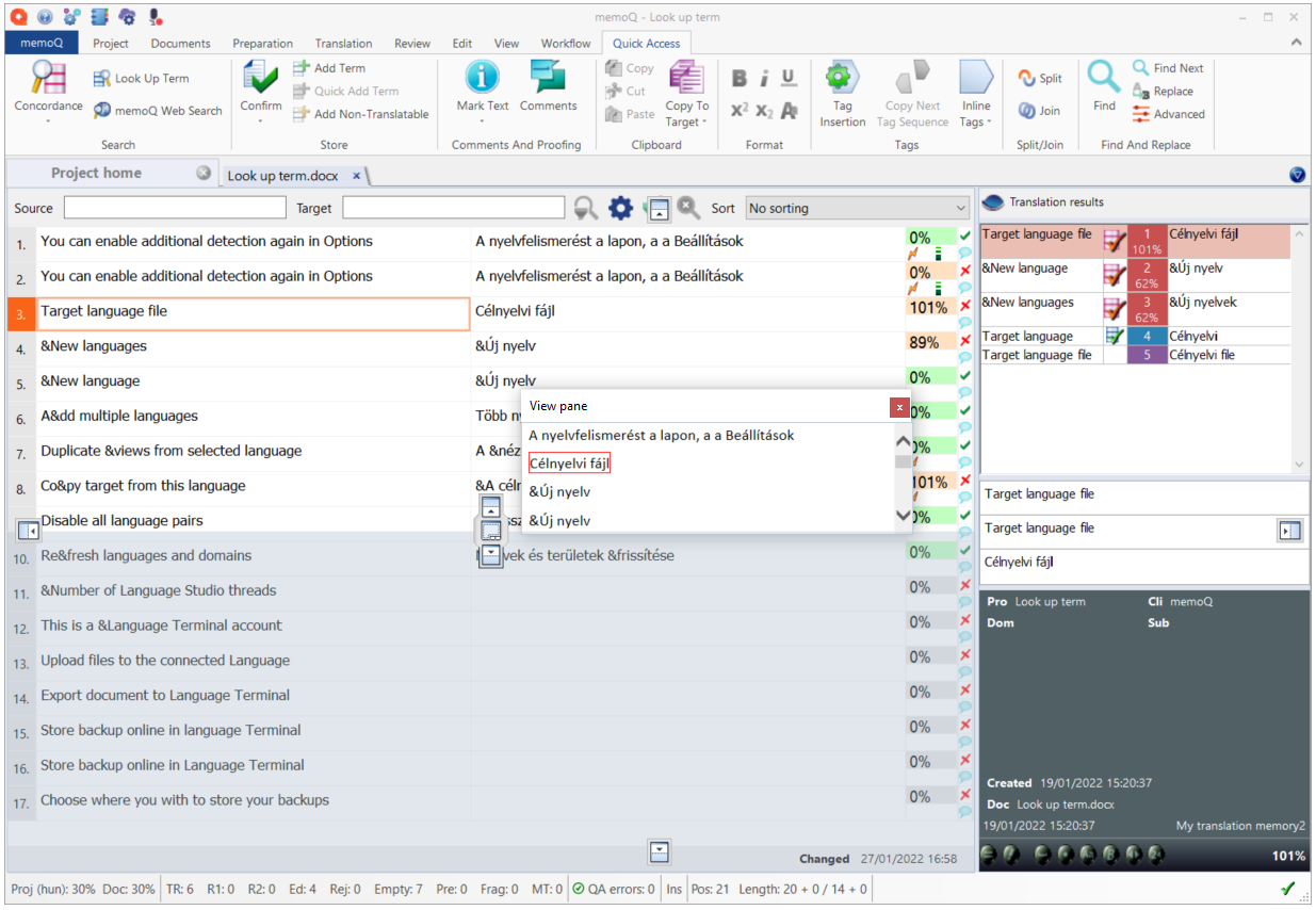 Project window with markers and half of the screen in grey marking where you can dock your View pane.