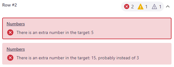 Error example showing problems with numbering in the row number 2.