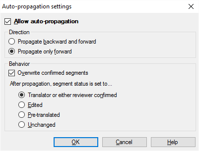Auto-propagation settings window allowing to choose direction and its behavior. 