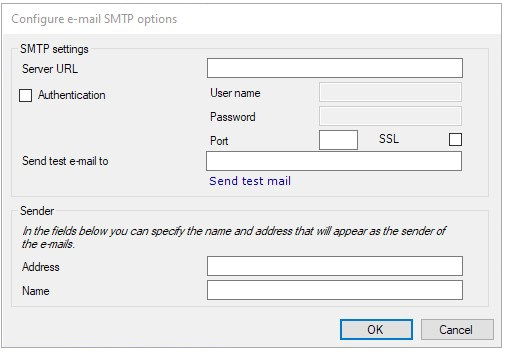 SMTP settings and sender configuration section