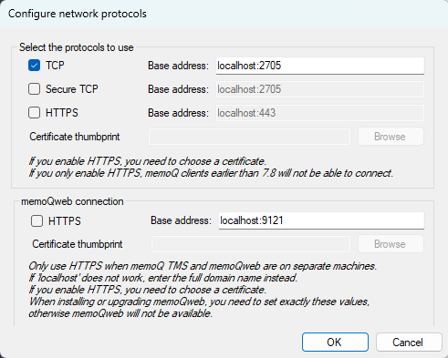 TCP and HTTPS protocols settings