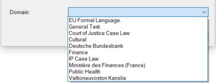 Domains available for eTranslation plugin use. 