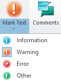 Mark text button showing its dropdown menu with available options: Information, Warning, Error, and Other.
