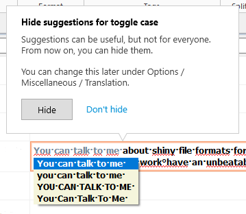 A pop-up with information about hiding suggestions.