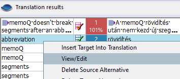 Translation results window with View/Edit option selected.