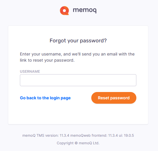 Réinitialisation du mot de passe via memoQweb