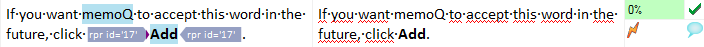 Icône d’avertissement pendant la traduction d’un segment.