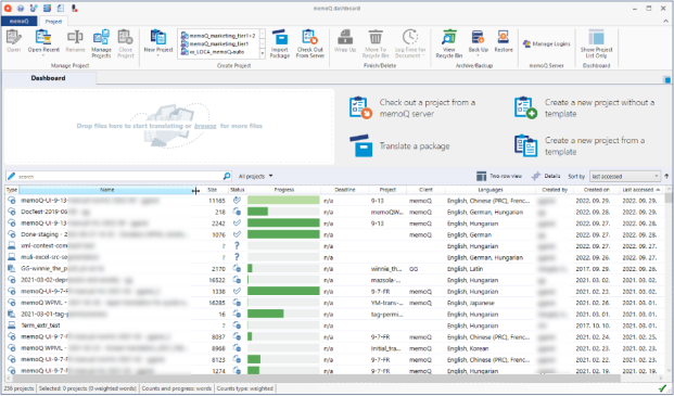 Dashboard for translators with all the options visible.